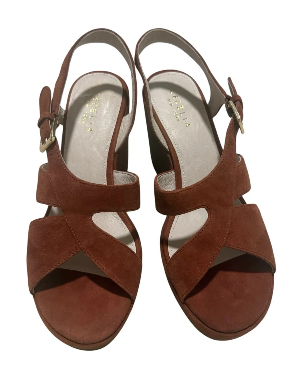 Cecelia New York Suede Platform Sandals in Warm Rust Size 8